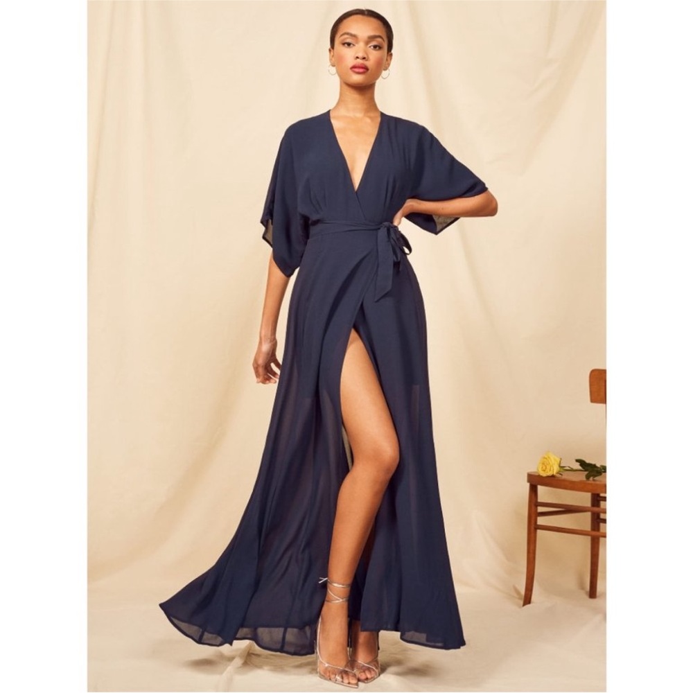 NWT Reformation navy Winslow maxi wrap dress sz med